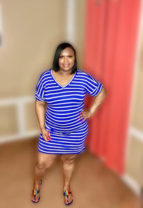 Stripe Me T-Shirt Dress Bright Blue